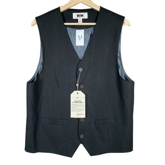 Joseph Abboud 100% Italian Linen Suit Vest Mens M Wedding Formal Waistcoat Black - Picture 1 of 10